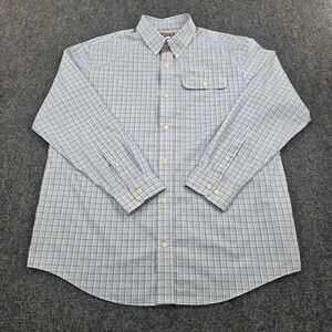 Duluth Trading Co Mens L Blue Plaid Long Sleeve Relaxed Fit Button Down‎ Shirt